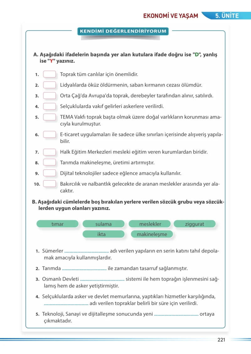 7. Sınıf Sosyal Bilgiler Ders Kitabı Cevapları Meb Yayınları Sayfa 221