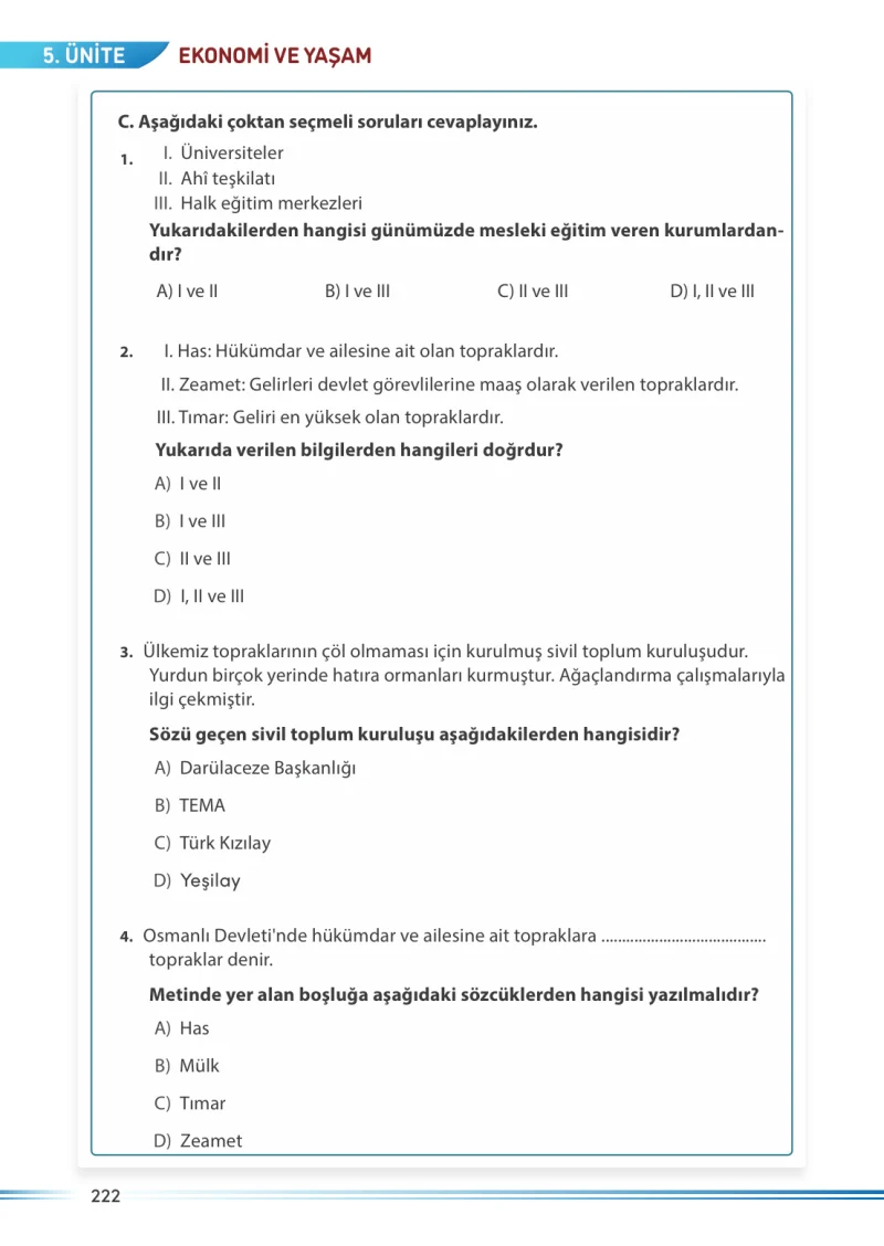 7. Sınıf Sosyal Bilgiler Ders Kitabı Cevapları Meb Yayınları Sayfa 222