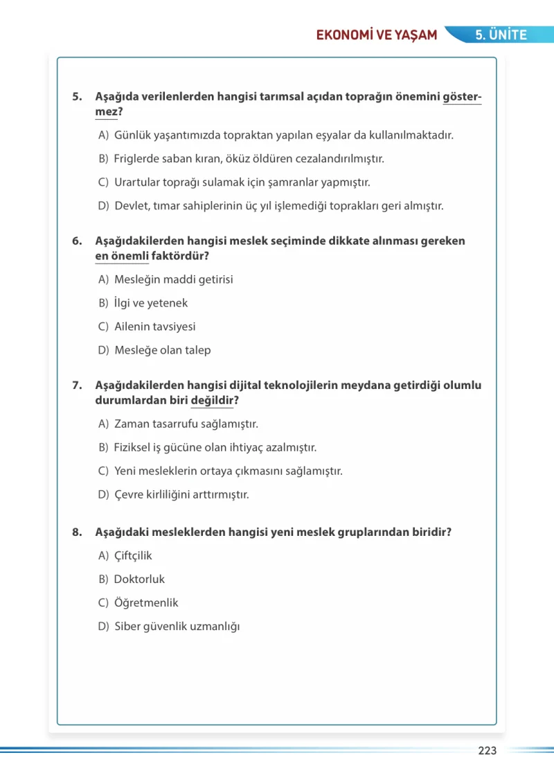 7. Sınıf Sosyal Bilgiler Ders Kitabı Cevapları Meb Yayınları Sayfa 223