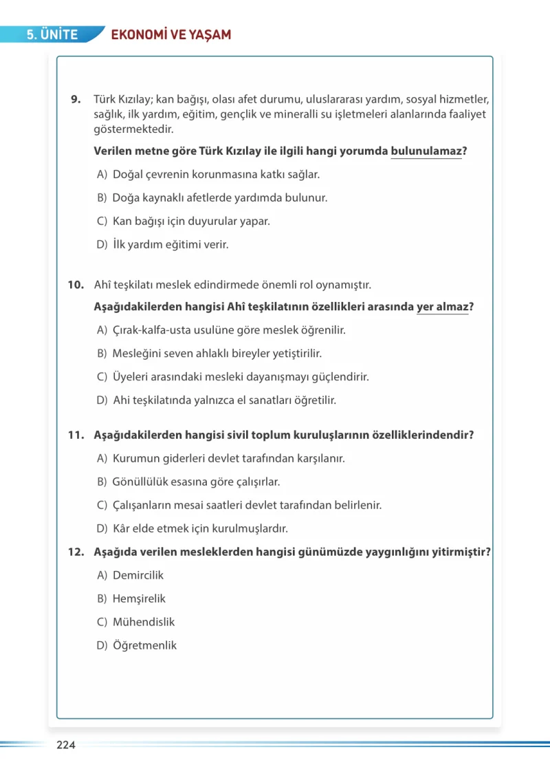 7. Sınıf Sosyal Bilgiler Ders Kitabı Cevapları Meb Yayınları Sayfa 224