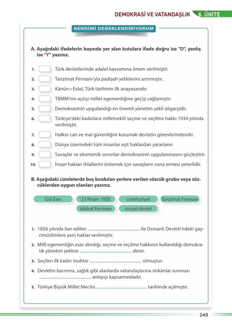 7. Sınıf Sosyal Bilgiler Ders Kitabı Cevapları Meb Yayınları Sayfa 249