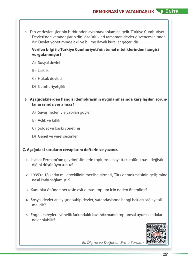 7. Sınıf Sosyal Bilgiler Ders Kitabı Cevapları Meb Yayınları Sayfa 251