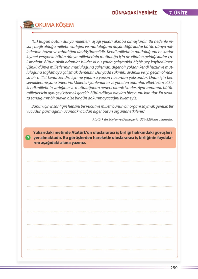 7. Sınıf Sosyal Bilgiler Ders Kitabı Cevapları Meb Yayınları Sayfa 259