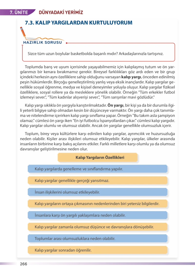 7. Sınıf Sosyal Bilgiler Ders Kitabı Cevapları Meb Yayınları Sayfa 266