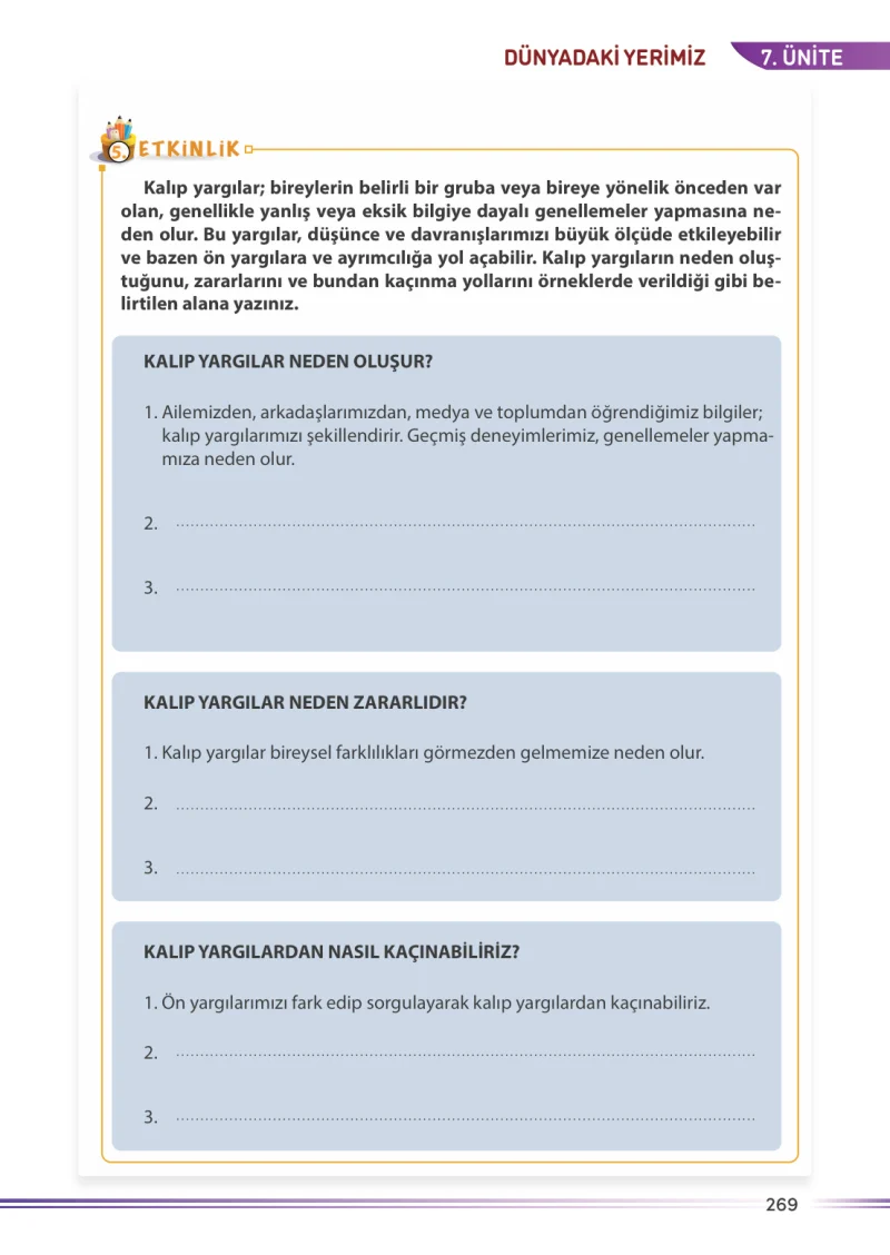 7. Sınıf Sosyal Bilgiler Ders Kitabı Cevapları Meb Yayınları Sayfa 269