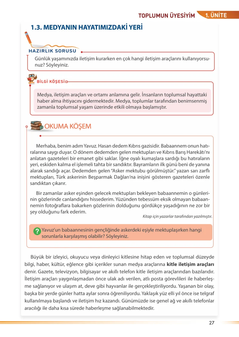 7. Sınıf Sosyal Bilgiler Ders Kitabı Cevapları Meb Yayınları Sayfa 27