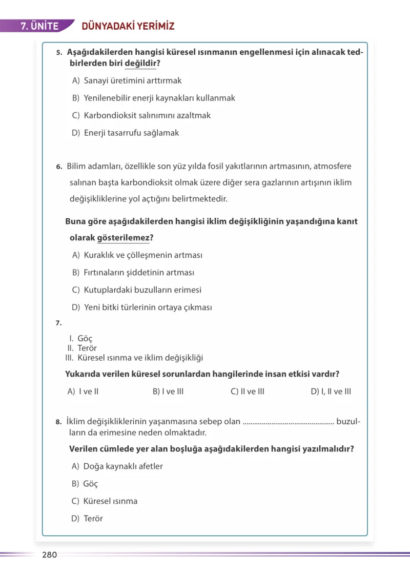 7. Sınıf Sosyal Bilgiler Ders Kitabı Cevapları Meb Yayınları Sayfa 280