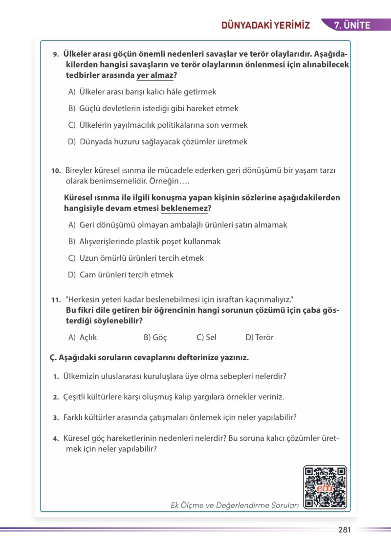 7. Sınıf Sosyal Bilgiler Ders Kitabı Cevapları Meb Yayınları Sayfa 281