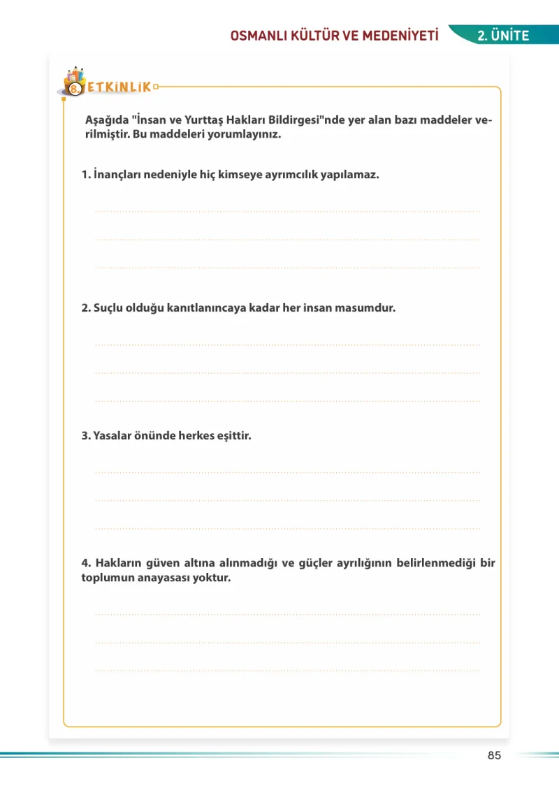 7. Sınıf Sosyal Bilgiler Ders Kitabı Cevapları Meb Yayınları Sayfa 85