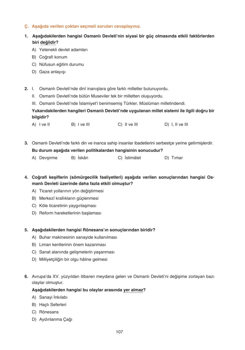 7. Sınıf Sosyal Bilgiler Ders Kitabı Cevapları Yıldırım Yayınları Sayfa 107