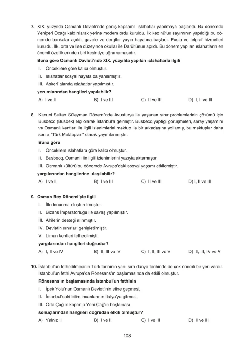 7. Sınıf Sosyal Bilgiler Ders Kitabı Cevapları Yıldırım Yayınları Sayfa 108