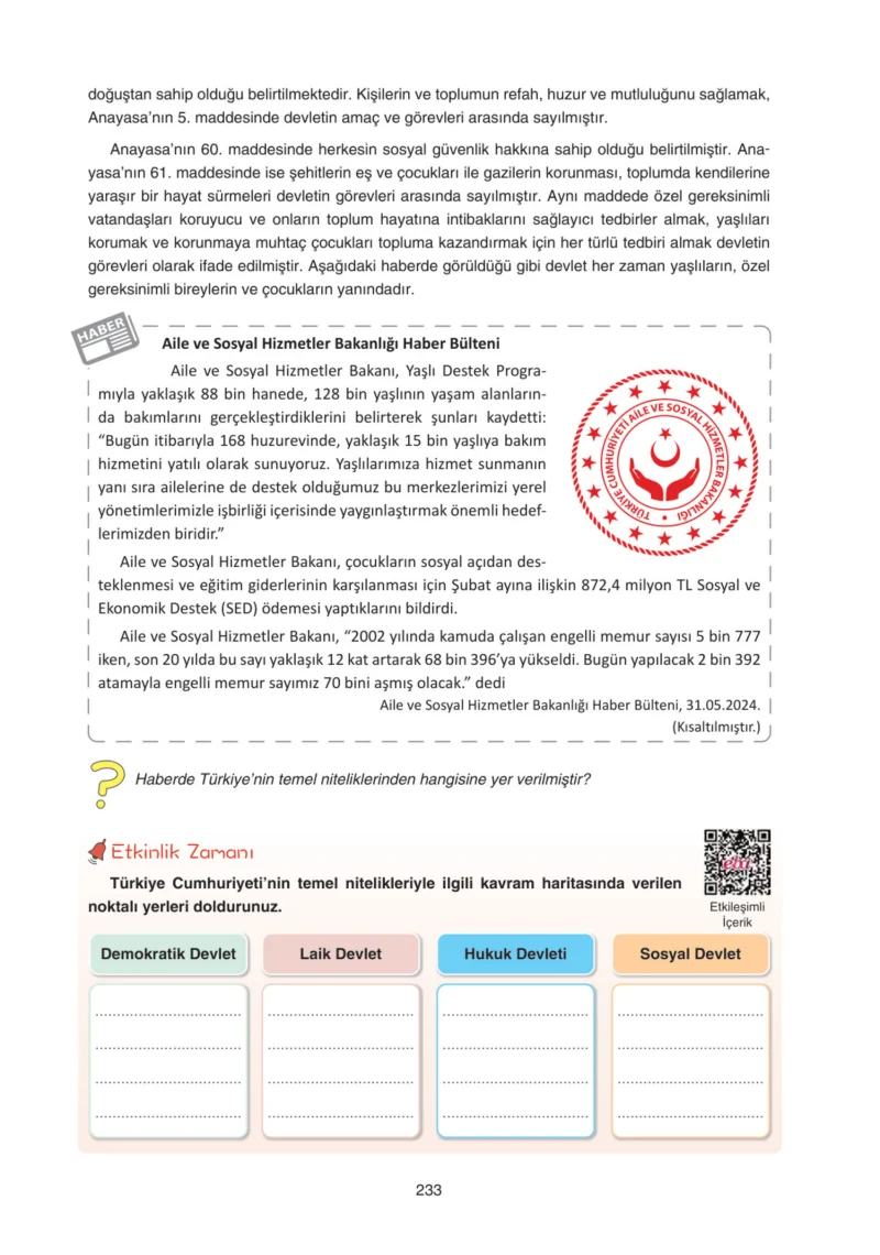 7. Sınıf Sosyal Bilgiler Ders Kitabı Cevapları Yıldırım Yayınları Sayfa 233