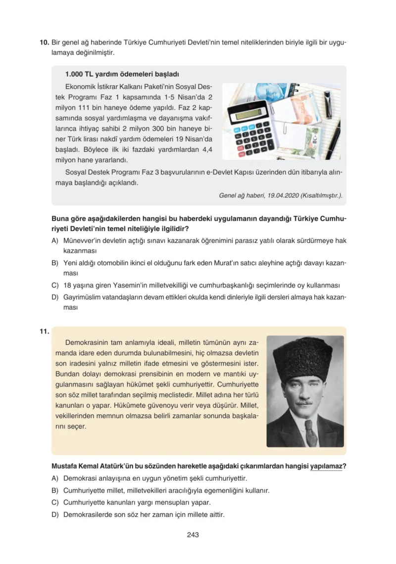 7. Sınıf Sosyal Bilgiler Ders Kitabı Cevapları Yıldırım Yayınları Sayfa 243