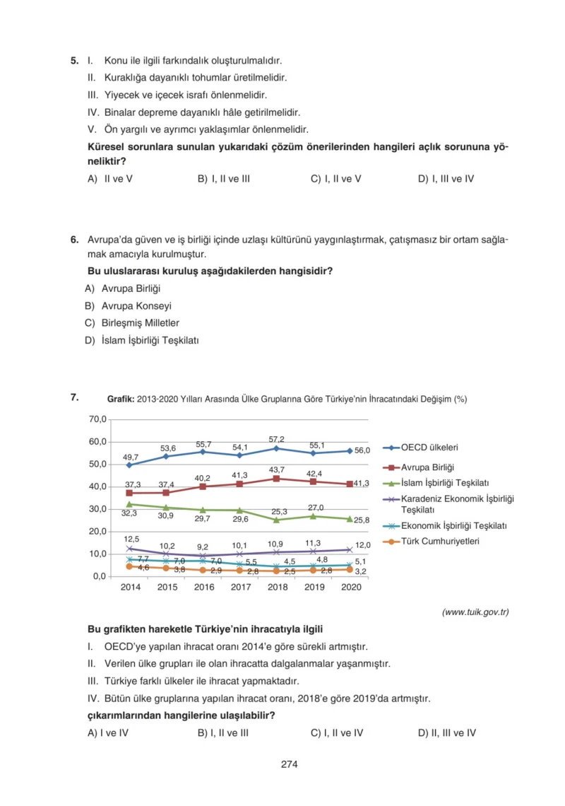 7. Sınıf Sosyal Bilgiler Ders Kitabı Cevapları Yıldırım Yayınları Sayfa 274