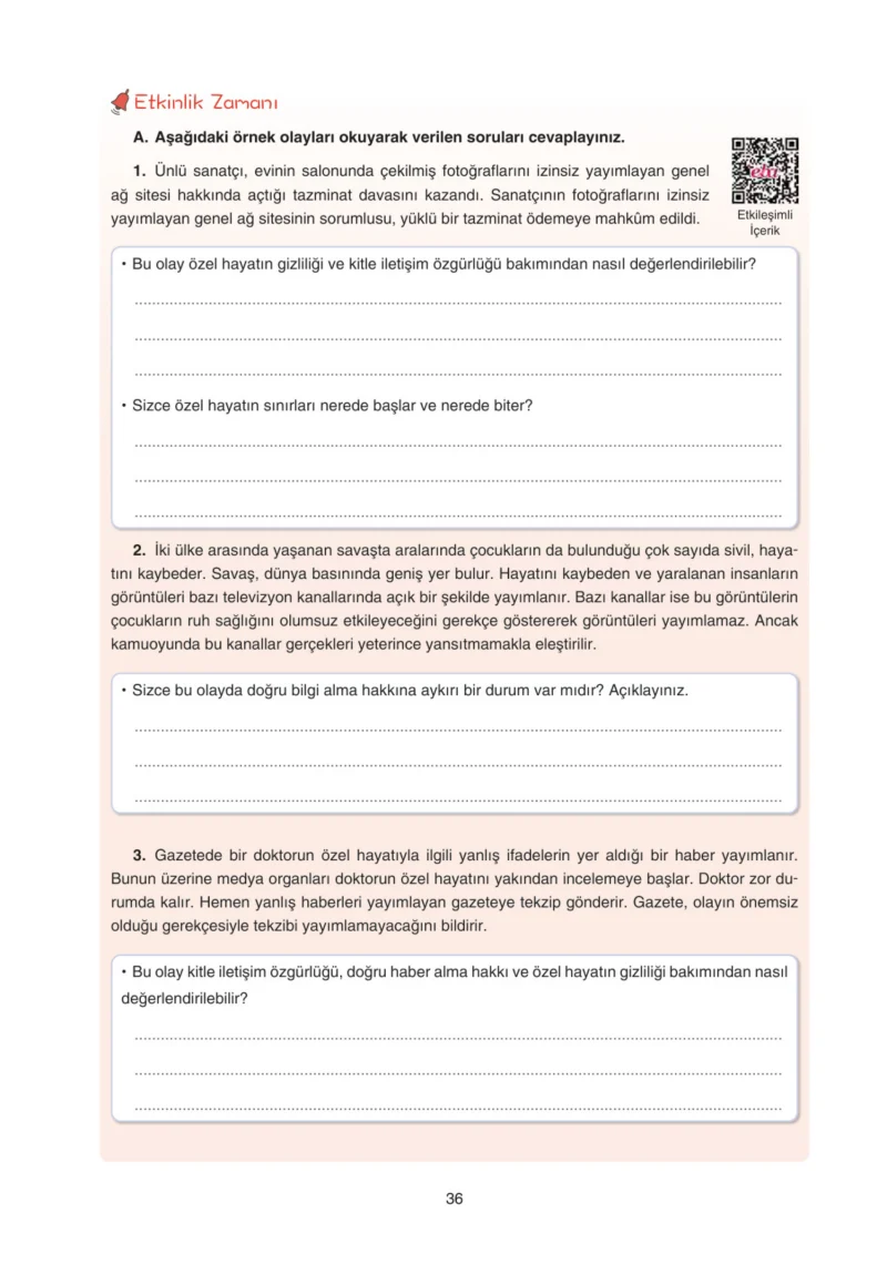 7. Sınıf Sosyal Bilgiler Ders Kitabı Cevapları Yıldırım Yayınları Sayfa 36