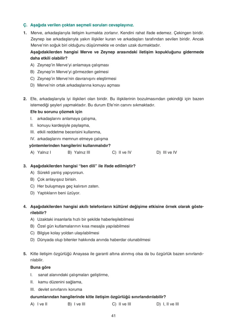 7. Sınıf Sosyal Bilgiler Ders Kitabı Cevapları Yıldırım Yayınları Sayfa 41