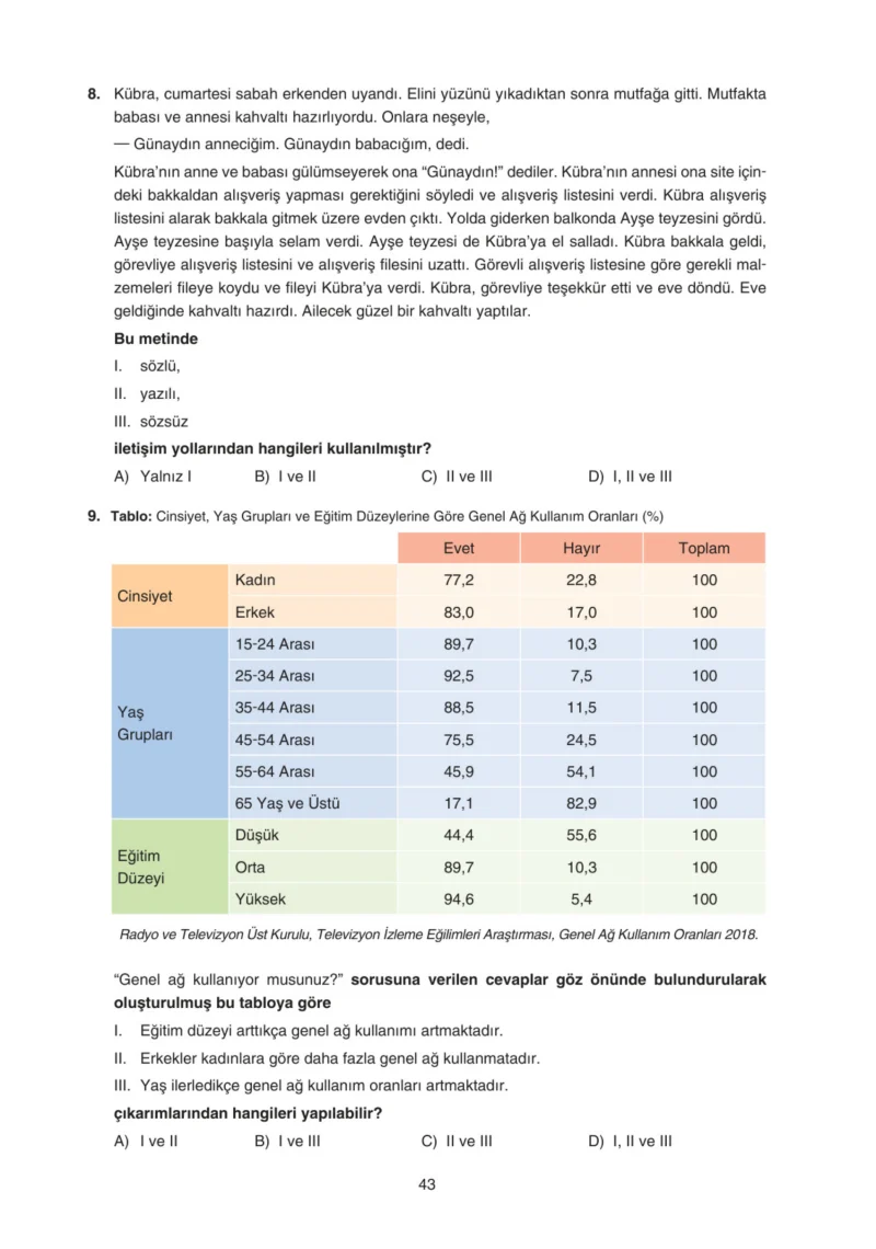 7. Sınıf Sosyal Bilgiler Ders Kitabı Cevapları Yıldırım Yayınları Sayfa 43