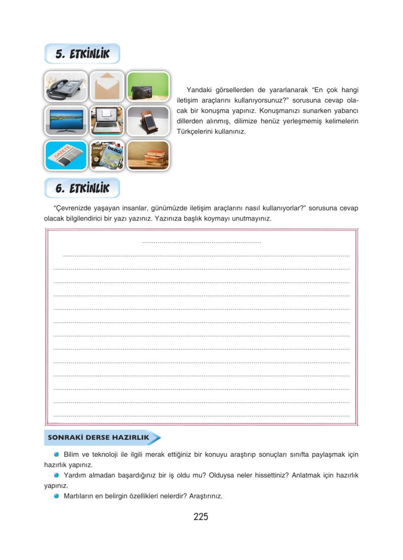 7. Sınıf Türkçe Ders Kitabı Cevapları Dörtel Yayınları Sayfa 225