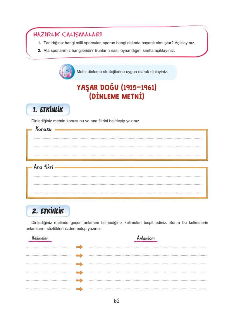 7. Sınıf Türkçe Ders Kitabı Cevapları Dörtel Yayınları Sayfa 62
