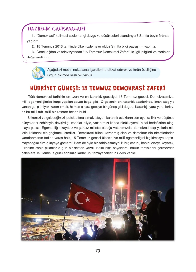 7. Sınıf Türkçe Ders Kitabı Cevapları Dörtel Yayınları Sayfa 70