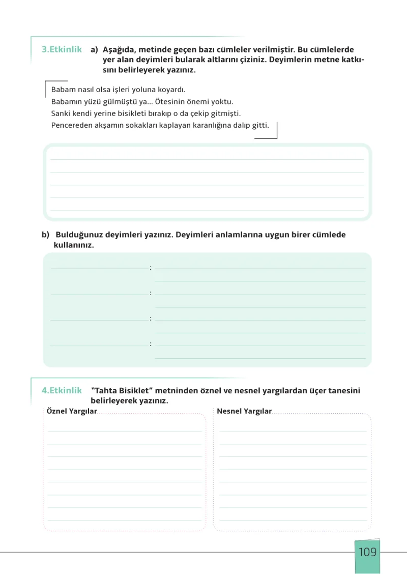 7. Sınıf Türkçe Ders Kitabı Cevapları Meb Yayınları 1. Kitap Sayfa 109