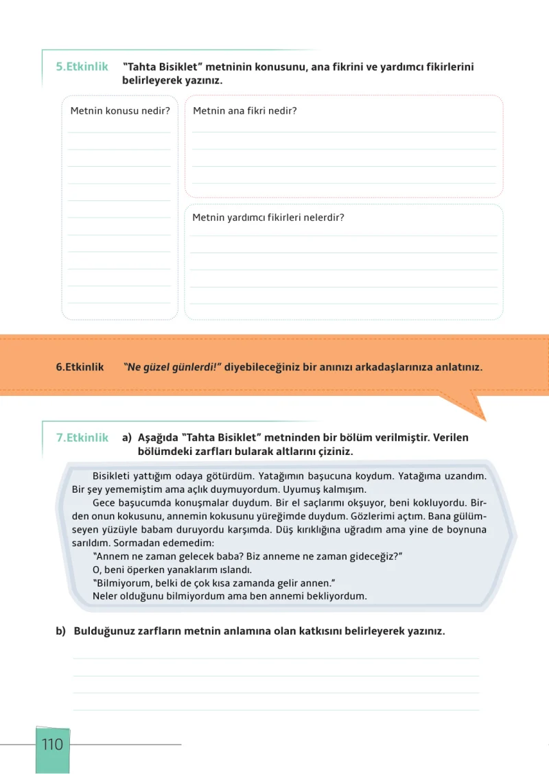 7. Sınıf Türkçe Ders Kitabı Cevapları Meb Yayınları 1. Kitap Sayfa 110