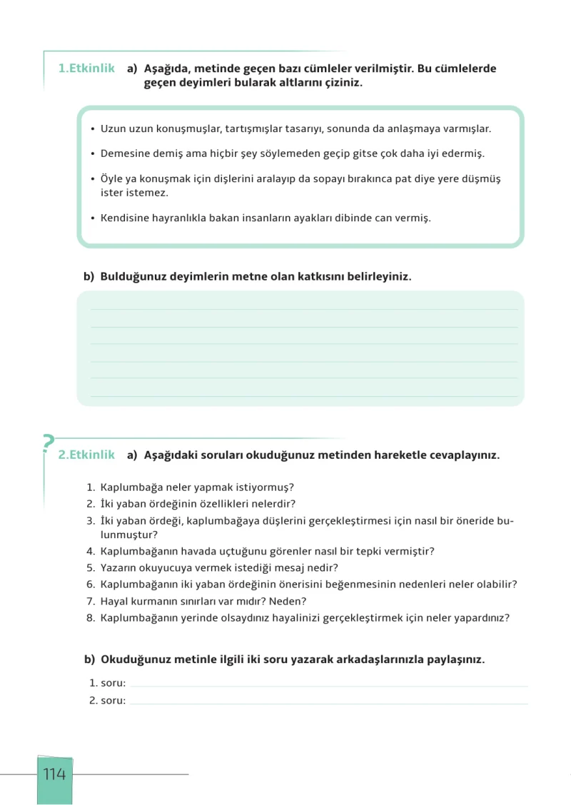 7. Sınıf Türkçe Ders Kitabı Cevapları Meb Yayınları 1. Kitap Sayfa 114