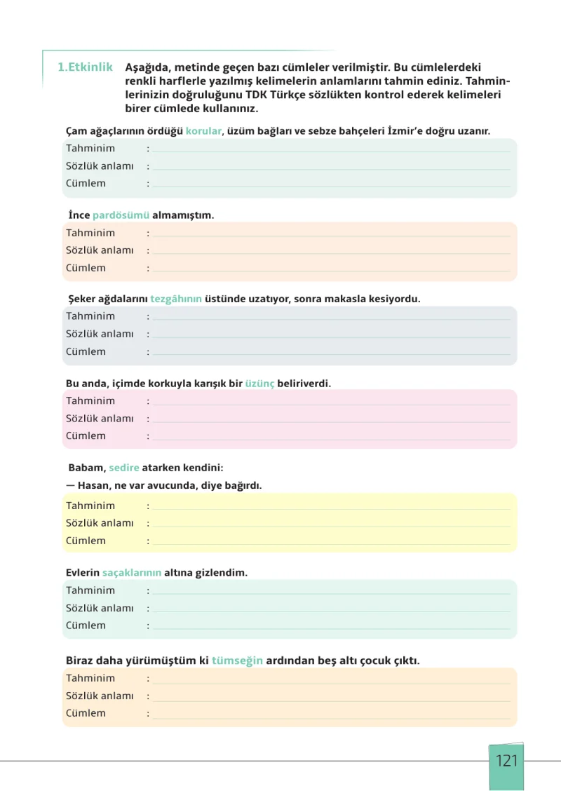 7. Sınıf Türkçe Ders Kitabı Cevapları Meb Yayınları 1. Kitap Sayfa 121