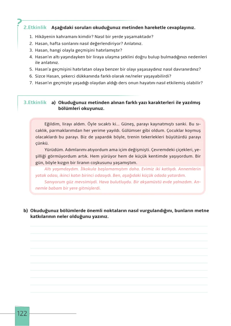 7. Sınıf Türkçe Ders Kitabı Cevapları Meb Yayınları 1. Kitap Sayfa 122