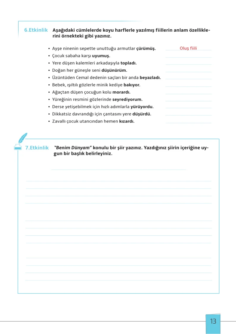 7. Sınıf Türkçe Ders Kitabı Cevapları Meb Yayınları 1. Kitap Sayfa 13