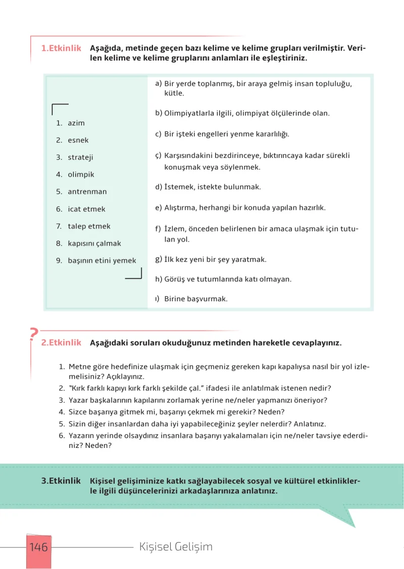 7. Sınıf Türkçe Ders Kitabı Cevapları Meb Yayınları 1. Kitap Sayfa 146