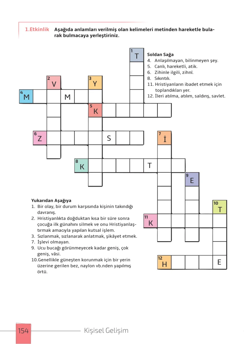 7. Sınıf Türkçe Ders Kitabı Cevapları Meb Yayınları 1. Kitap Sayfa 154