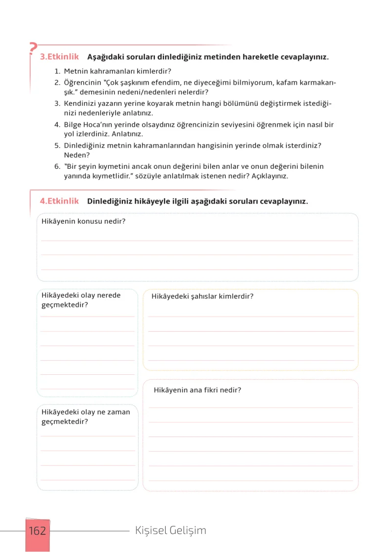 7. Sınıf Türkçe Ders Kitabı Cevapları Meb Yayınları 1. Kitap Sayfa 162