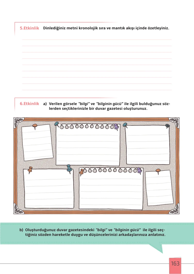 7. Sınıf Türkçe Ders Kitabı Cevapları Meb Yayınları 1. Kitap Sayfa 163