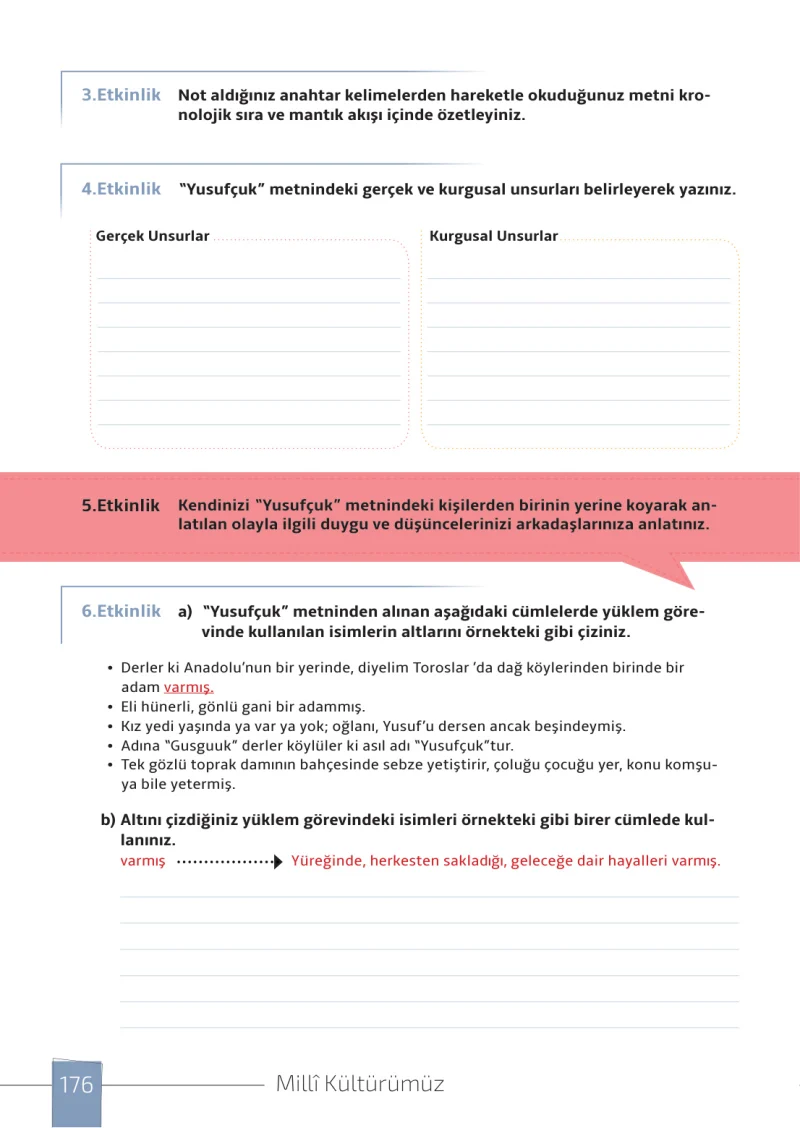 7. Sınıf Türkçe Ders Kitabı Cevapları Meb Yayınları 1. Kitap Sayfa 176