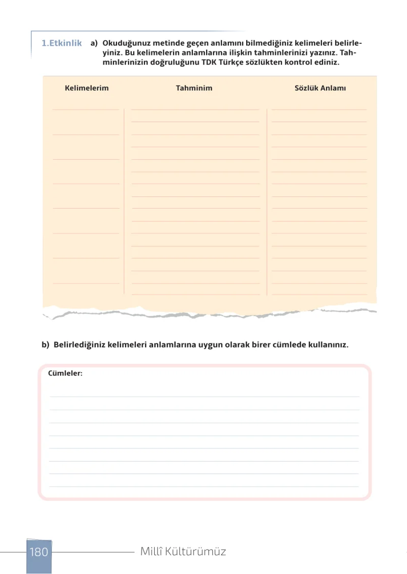 7. Sınıf Türkçe Ders Kitabı Cevapları Meb Yayınları 1. Kitap Sayfa 180
