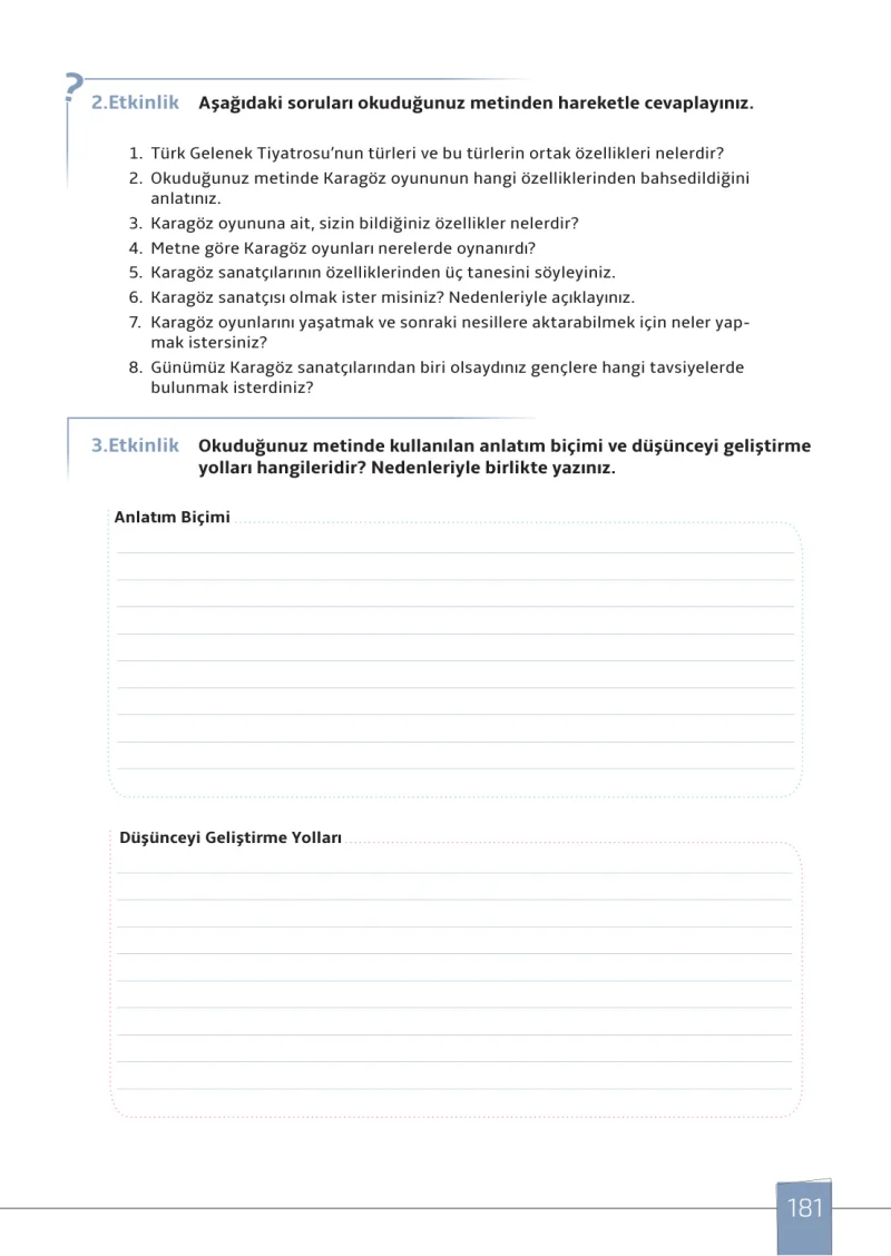 7. Sınıf Türkçe Ders Kitabı Cevapları Meb Yayınları 1. Kitap Sayfa 181