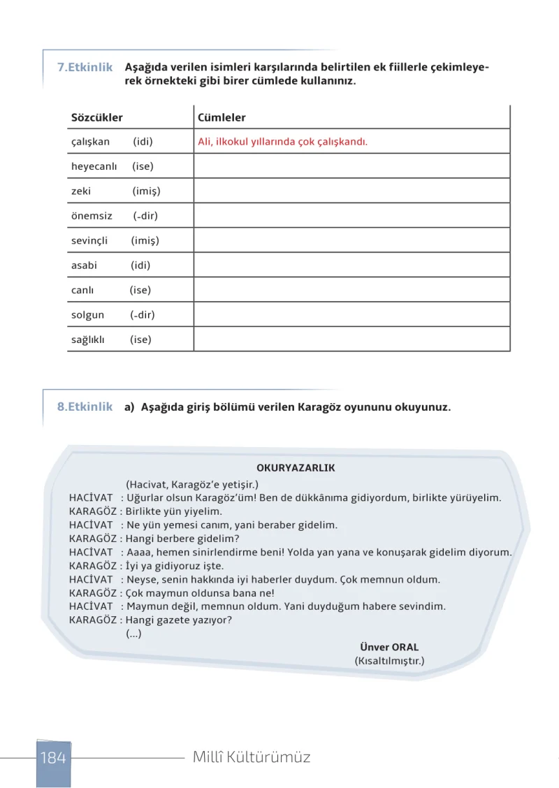 7. Sınıf Türkçe Ders Kitabı Cevapları Meb Yayınları 1. Kitap Sayfa 184