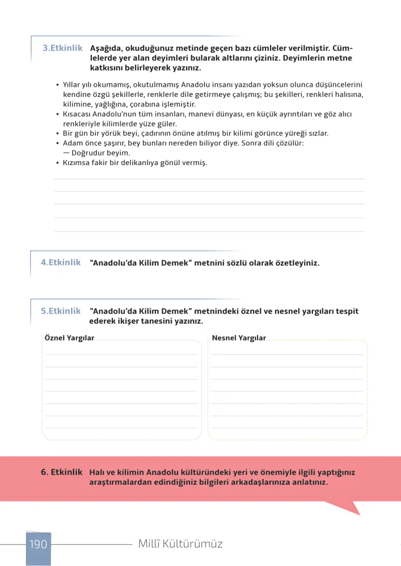 7. Sınıf Türkçe Ders Kitabı Cevapları Meb Yayınları 1. Kitap Sayfa 190
