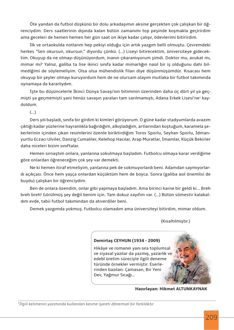 7. Sınıf Türkçe Ders Kitabı Cevapları Meb Yayınları 1. Kitap Sayfa 209