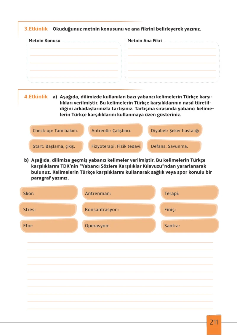 7. Sınıf Türkçe Ders Kitabı Cevapları Meb Yayınları 1. Kitap Sayfa 211