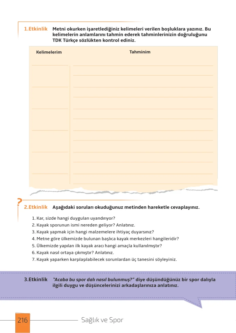 7. Sınıf Türkçe Ders Kitabı Cevapları Meb Yayınları 1. Kitap Sayfa 216