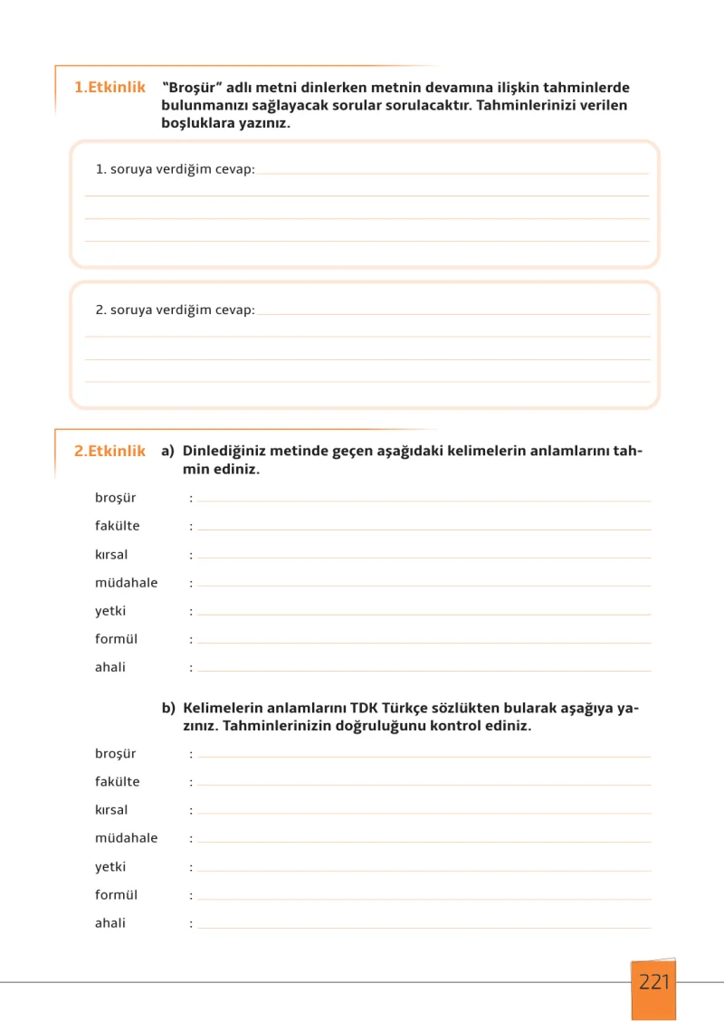 7. Sınıf Türkçe Ders Kitabı Cevapları Meb Yayınları 1. Kitap Sayfa 221