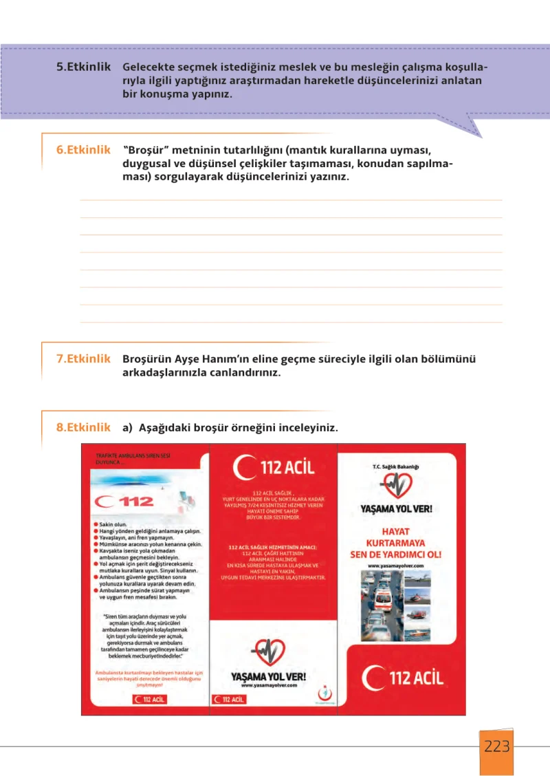 7. Sınıf Türkçe Ders Kitabı Cevapları Meb Yayınları 1. Kitap Sayfa 223