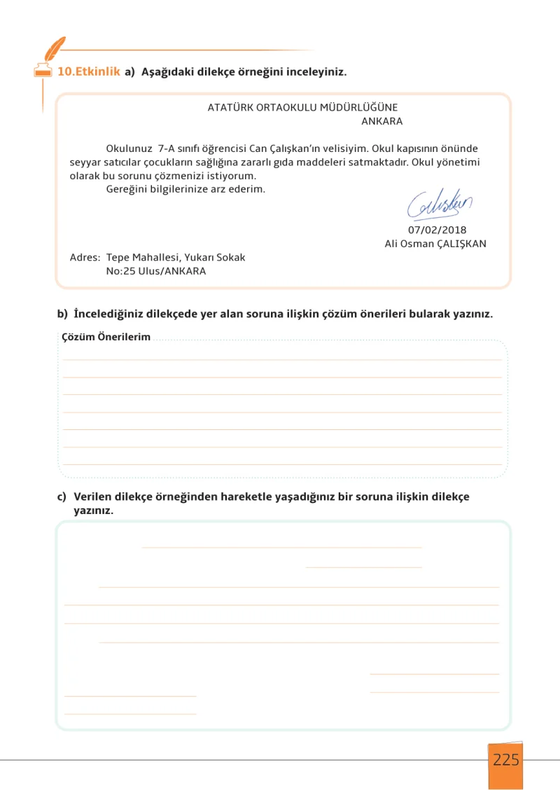 7. Sınıf Türkçe Ders Kitabı Cevapları Meb Yayınları 1. Kitap Sayfa 225
