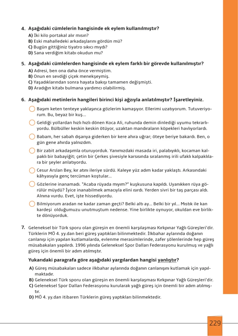 7. Sınıf Türkçe Ders Kitabı Cevapları Meb Yayınları 1. Kitap Sayfa 229