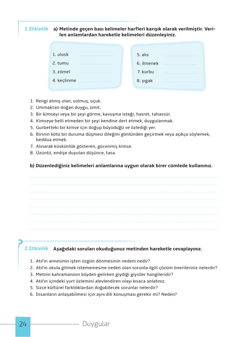 7. Sınıf Türkçe Ders Kitabı Cevapları Meb Yayınları 1. Kitap Sayfa 24
