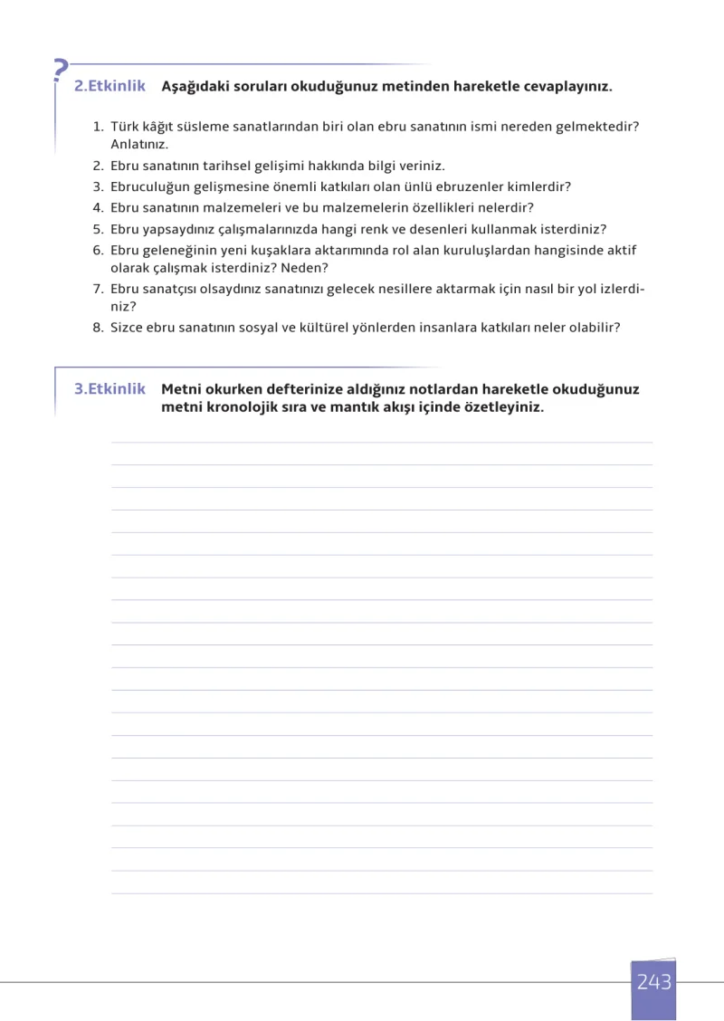 7. Sınıf Türkçe Ders Kitabı Cevapları Meb Yayınları 1. Kitap Sayfa 243