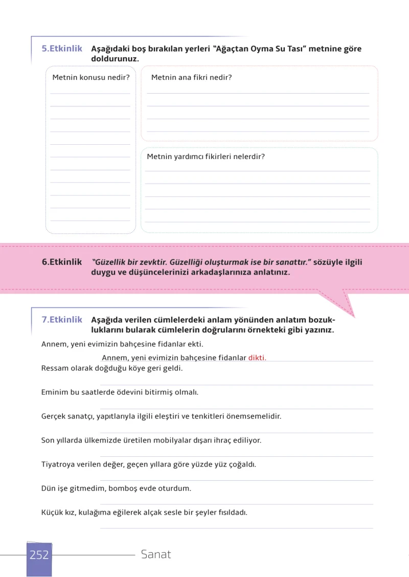 7. Sınıf Türkçe Ders Kitabı Cevapları Meb Yayınları 1. Kitap Sayfa 252