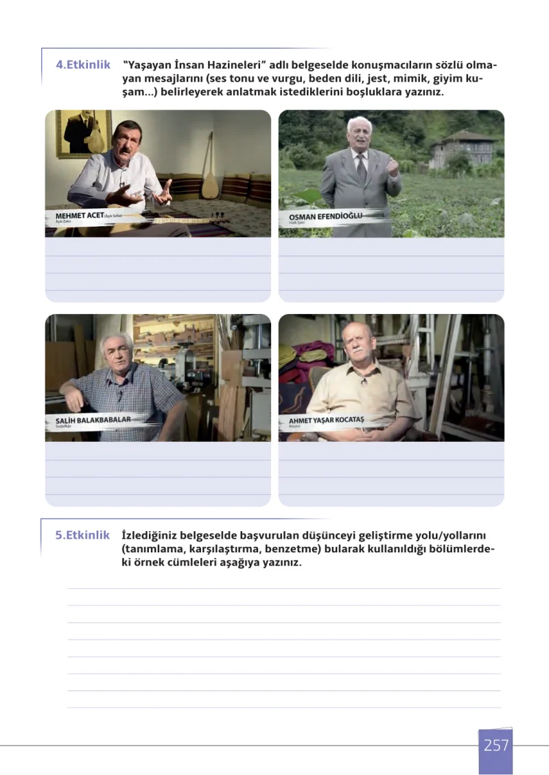 7. Sınıf Türkçe Ders Kitabı Cevapları Meb Yayınları 1. Kitap Sayfa 257